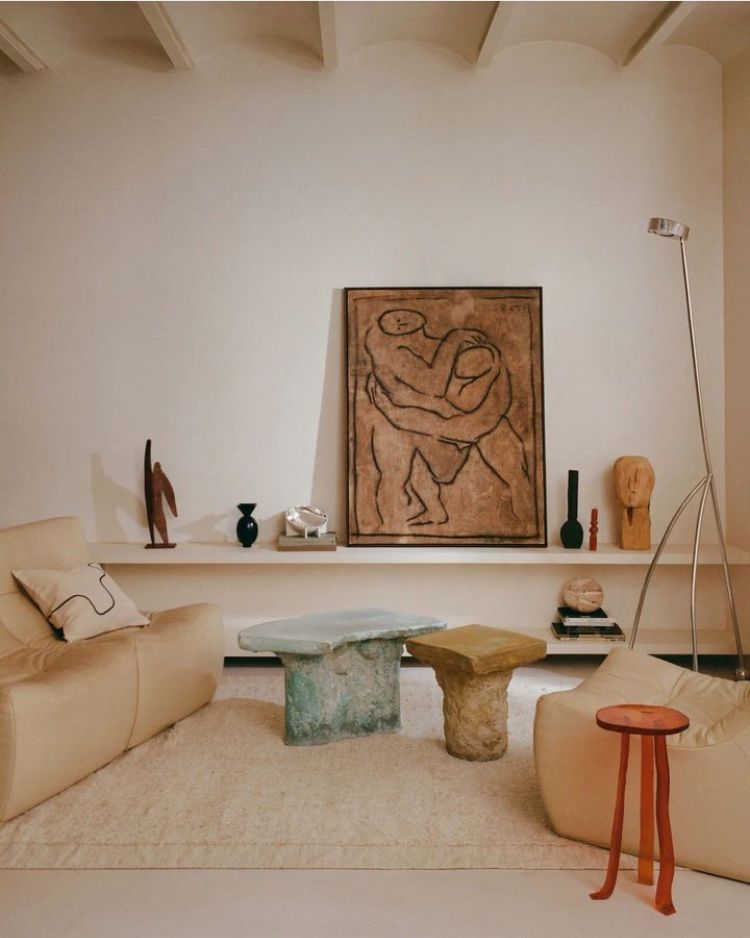 Figurative painting with stone tables