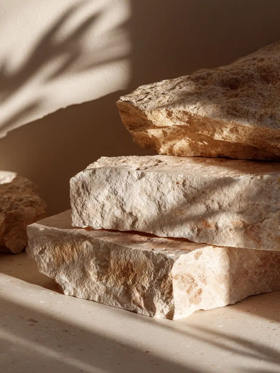 Raw tosca stone blocks in sunlight