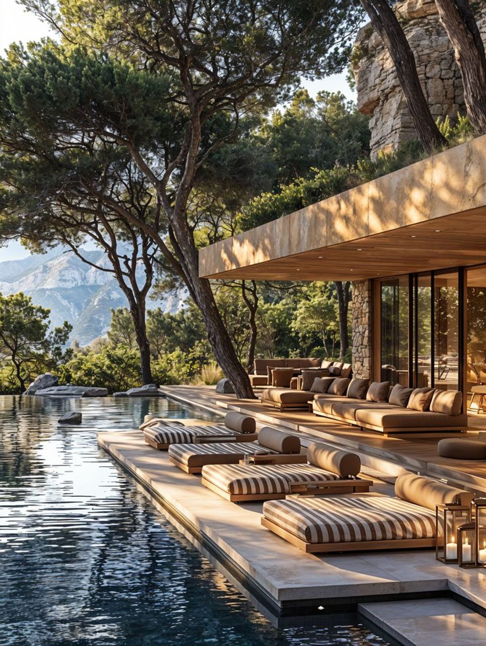 Poolside mountain seating