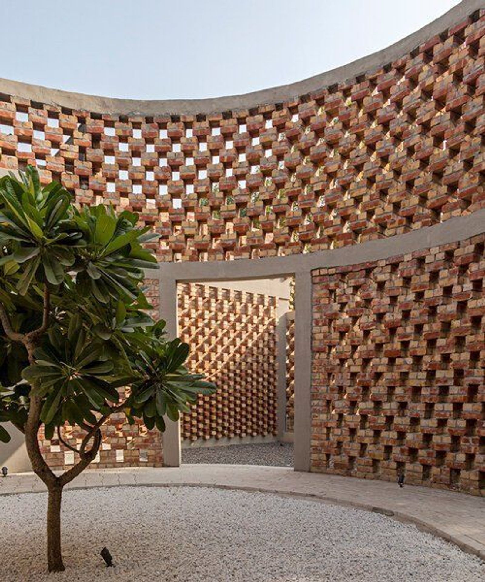 Perforated brick courtyard